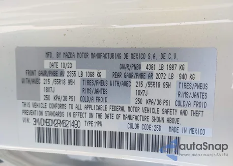 2024 Mazda Cx-30 2.5 S Premium Package z USA, uszkodzony, nr VIN 3MVDMBDM2RM621490